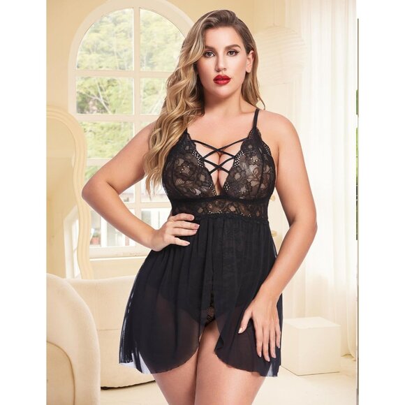 Comfortable Plus Size Lingerie V Neck Lace Nightwear with Ease of Use, L-5XL - Picture 4 of 6